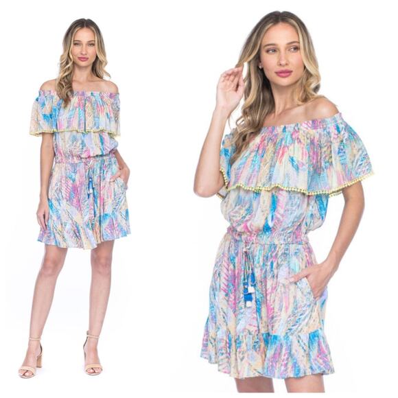 Tolani Ridhi Splash Dress Size XS Viscose Pastel Knee Length Boho Beach Summer - Picture 1 of 11